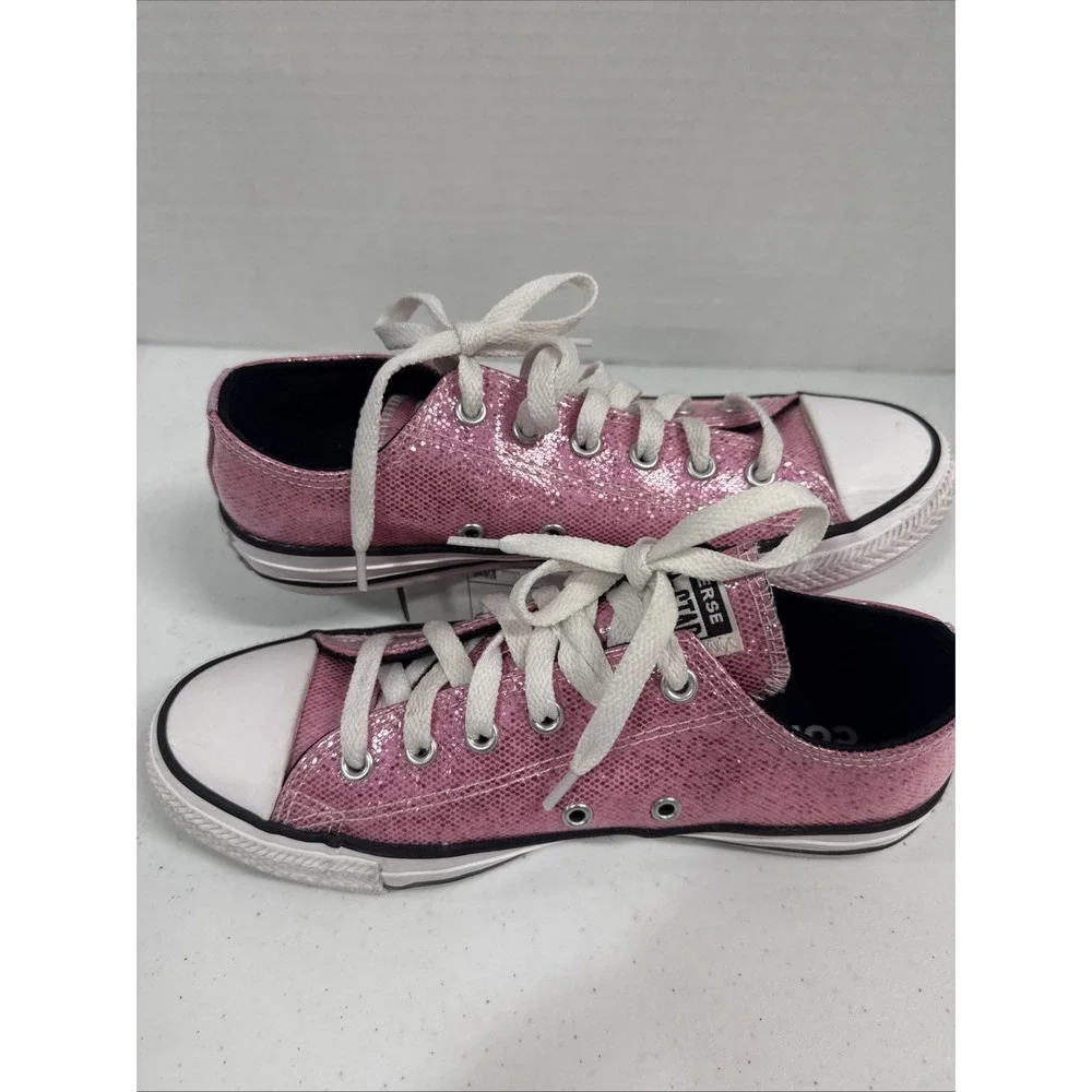 Converse Chuck Taylor All Star Kid Pink Glitter Low Top Lace-Up Sneakers 4.5